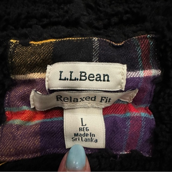 LL Bean Women's Large Shacket Scotch Plaid Fleece Lined Hoodie Purple Flannel - Picture 5 of 12